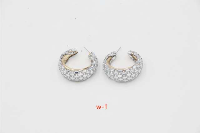 Luxury full of glass crystal rhinestone open hoop chunky women earrings