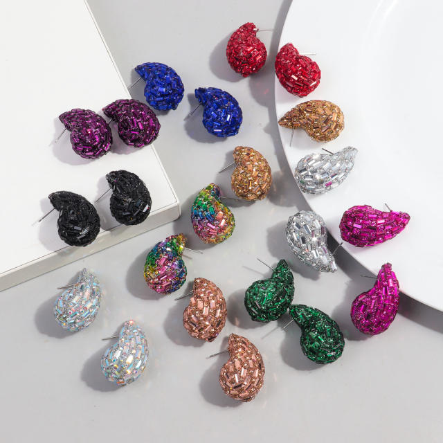 Hot sale waterdrop shape full diamond chunky earrings