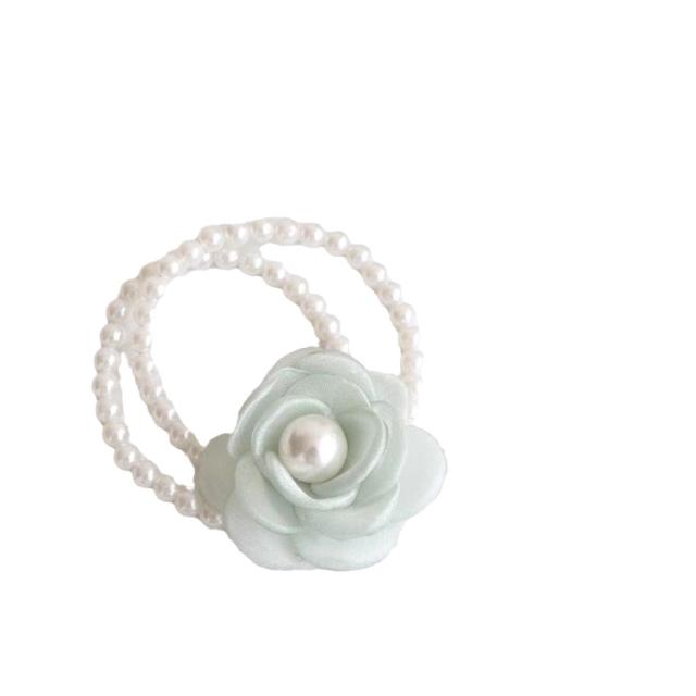 Eleagnt fabric flower pearl bead elastic hair ties bracelet wedding bridesmaid bracelet