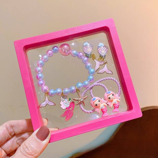 Cute unicorn colorful beaded jewelry bracelet set with display box