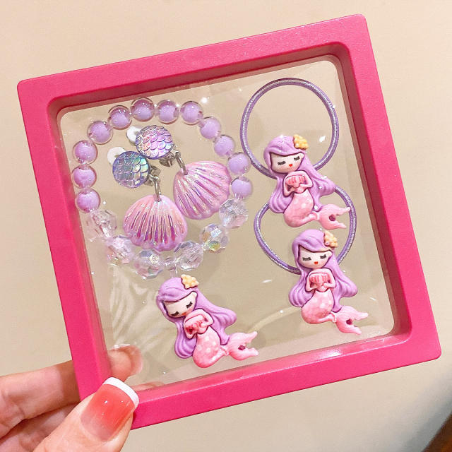 Birthday gift cartoon mermaid necklace set for kids