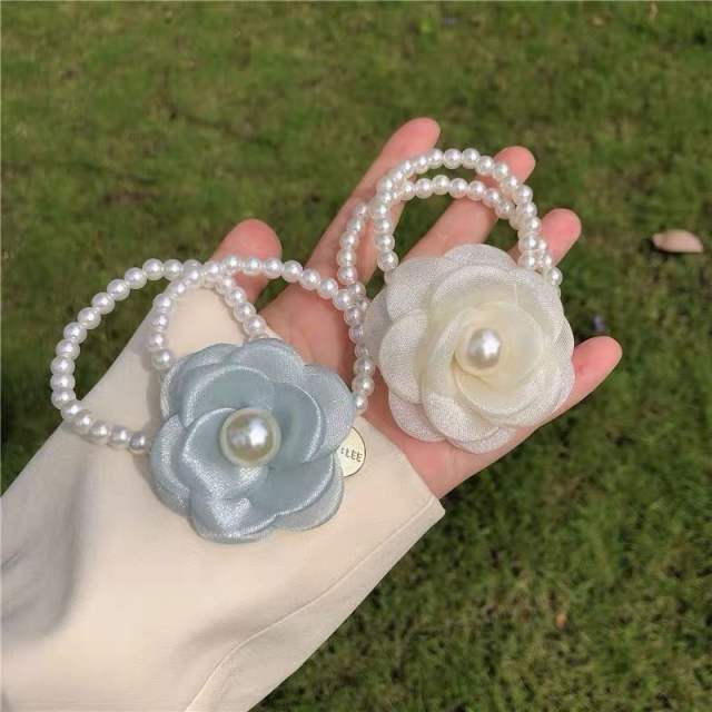Eleagnt fabric flower pearl bead elastic hair ties bracelet wedding bridesmaid bracelet