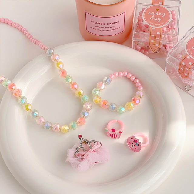 Super cute pink color jelly bead jewelry set for kids