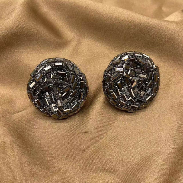 Luxury dark color glass crystal pave setting round shape studs earrings