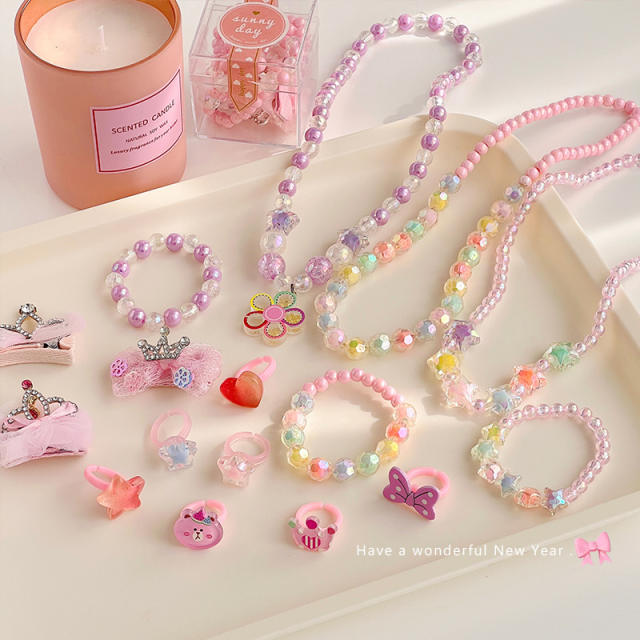 Super cute pink color jelly bead jewelry set for kids