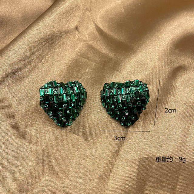 Luxury full of colorful glass crystal heart studs earrings