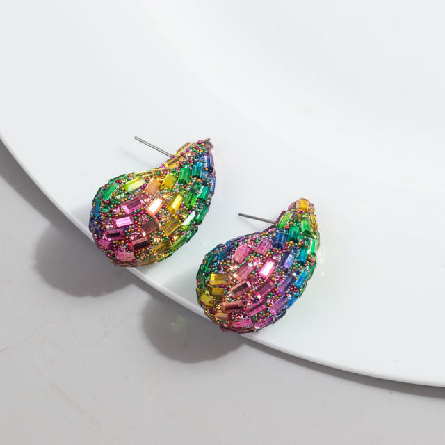 Hot sale waterdrop shape full diamond chunky earrings
