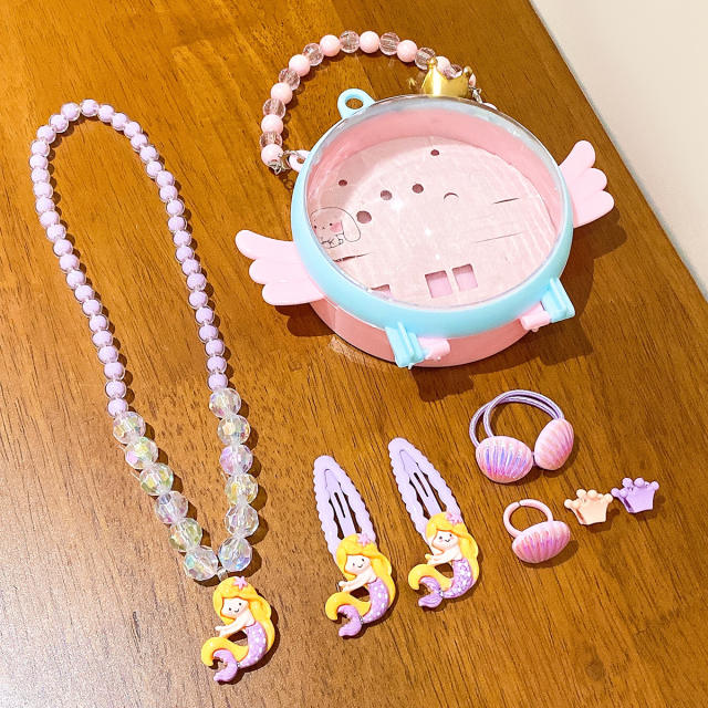 Birthday gift cartoon mermaid necklace set for kids