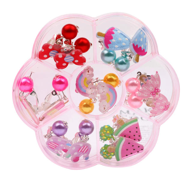 Cartoon acrylic cute clip on earrings set for kids