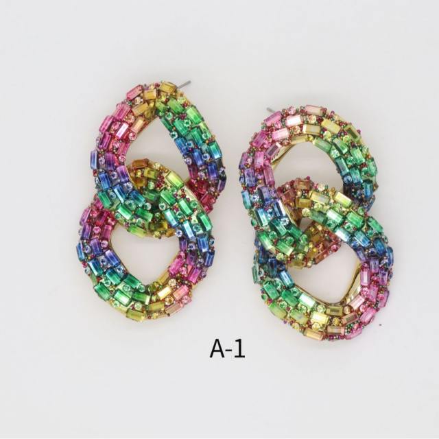 Luxury full of colorful glass crystal chain earrings