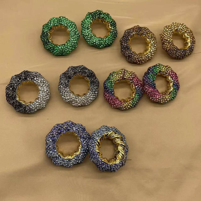 Chunky full of colorful glass crystal circle earrings