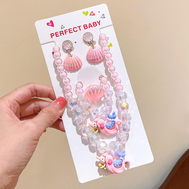 Birthday gift cartoon mermaid necklace set for kids