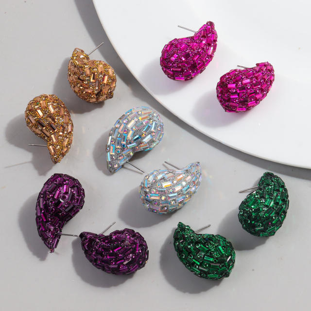 Hot sale waterdrop shape full diamond chunky earrings