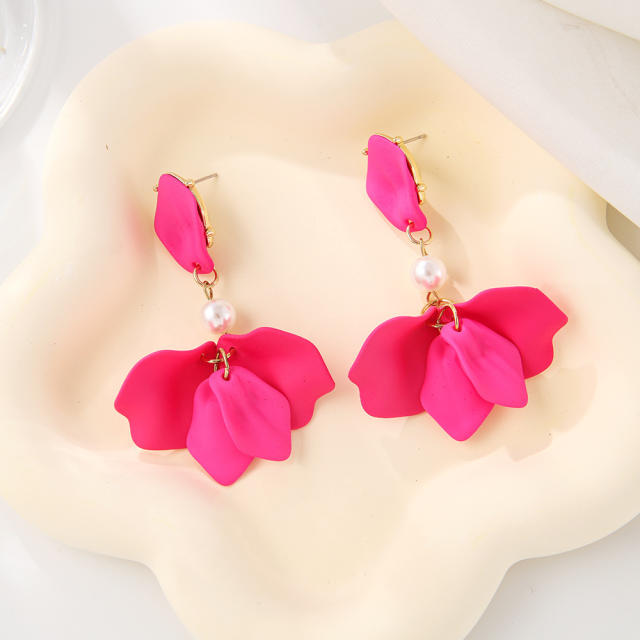 Korean fashion colorful acrylic petal flower earrings