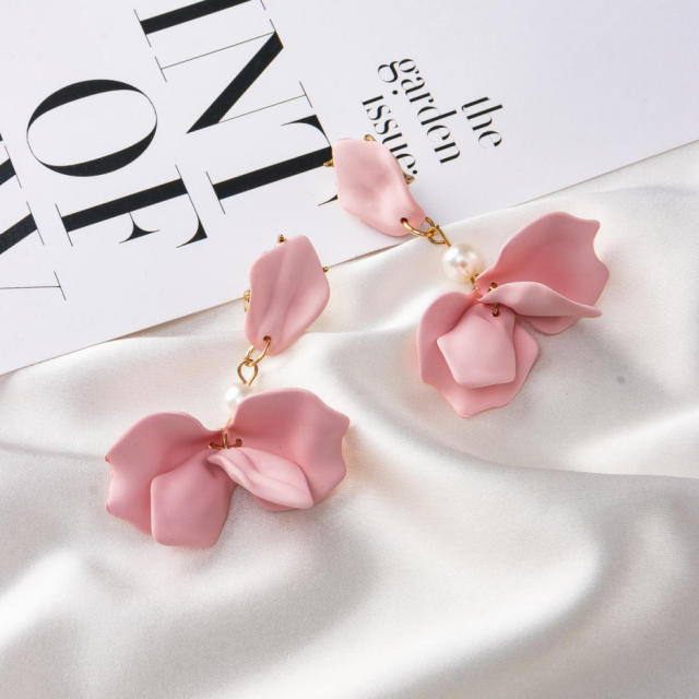 Korean fashion colorful acrylic petal flower earrings