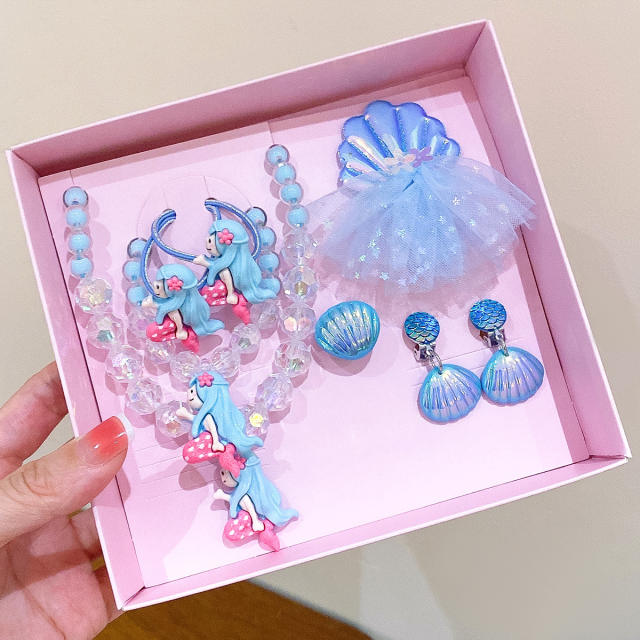 Birthday gift cartoon mermaid necklace set for kids