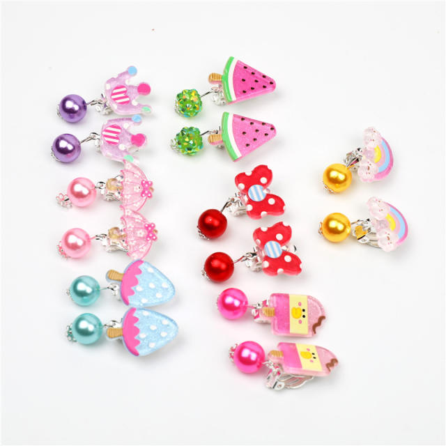 Cartoon acrylic cute clip on earrings set for kids