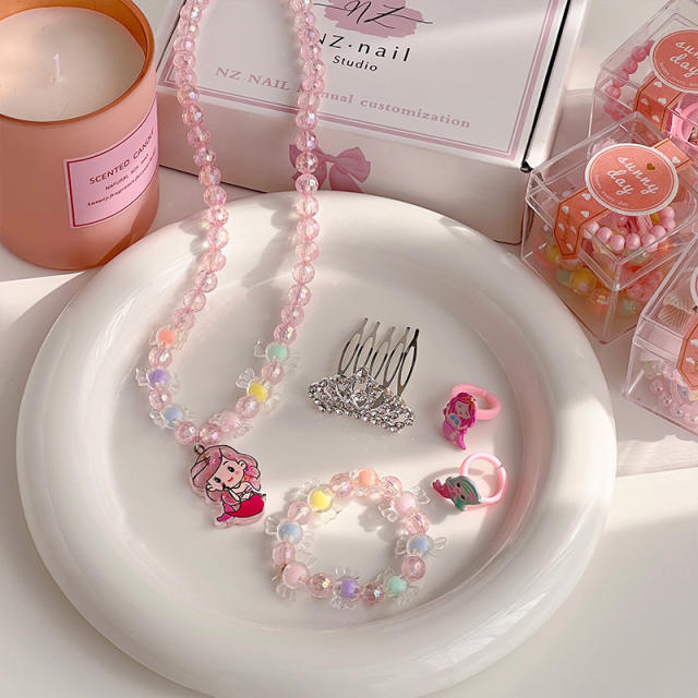 Super cute pink color jelly bead jewelry set for kids