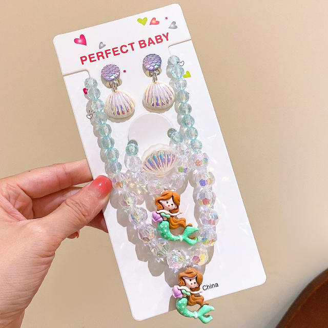 Birthday gift cartoon mermaid necklace set for kids