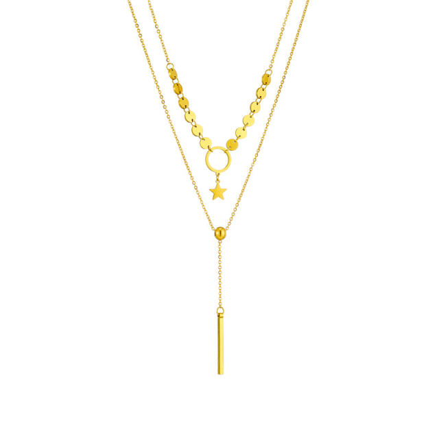 Elegant two layer bar pendant star stainless steel dainty necklace