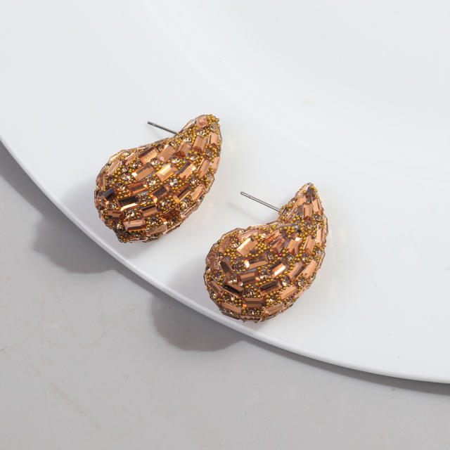Hot sale waterdrop shape full diamond chunky earrings