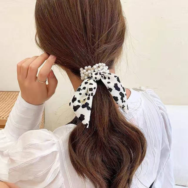 Summer floral ribbow pearl bead hair ties