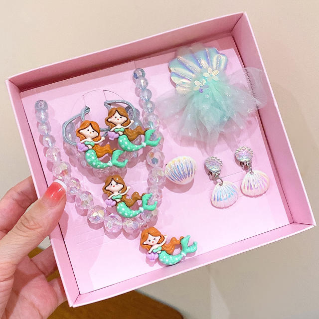 Birthday gift cartoon mermaid necklace set for kids