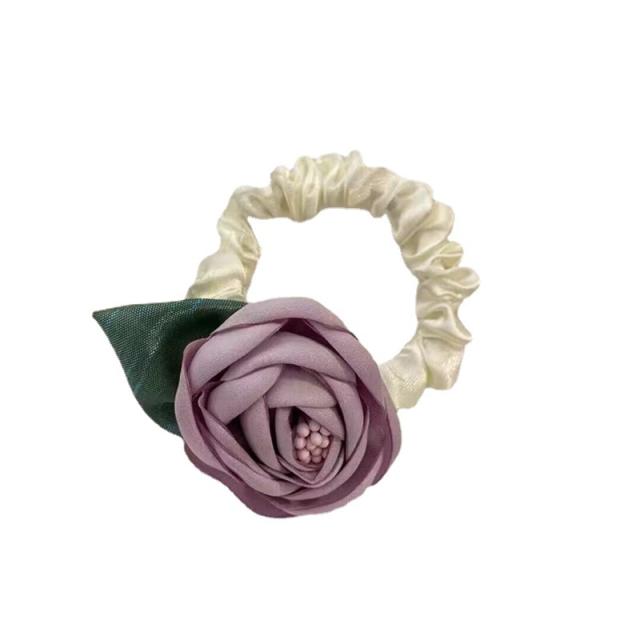 Spring rose flower fabric satin women scrunchies