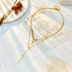 Elegant two layer bar pendant star stainless steel dainty necklace