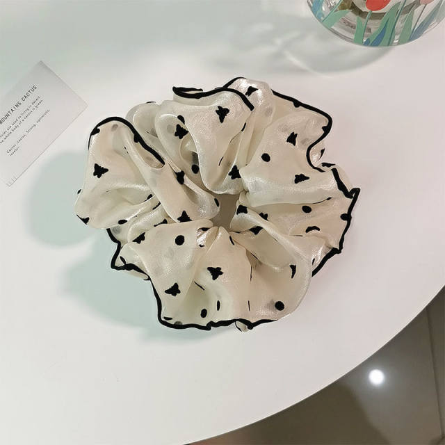 Elegant large size heart polka dots pattern women satin scrunchies