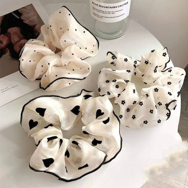 Spring design black white polka dots scrunchies