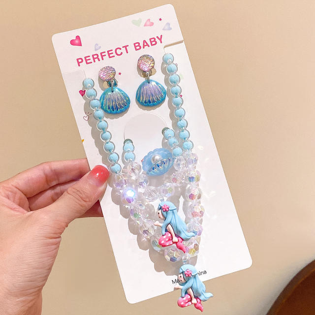 Birthday gift cartoon mermaid necklace set for kids