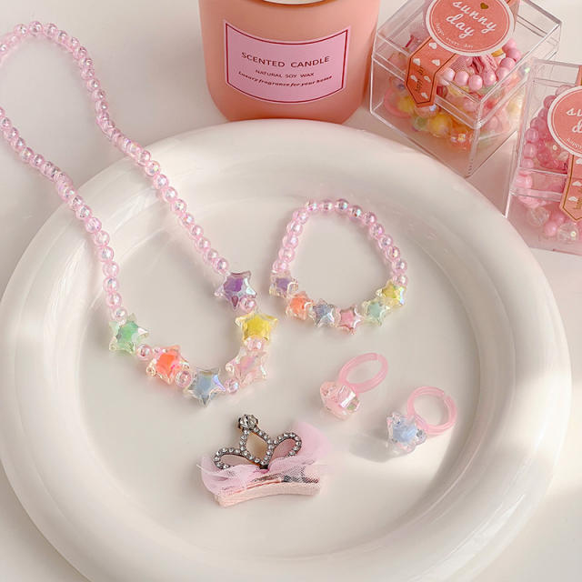 Super cute pink color jelly bead jewelry set for kids