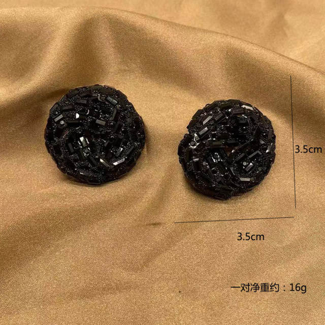 Luxury dark color glass crystal pave setting round shape studs earrings