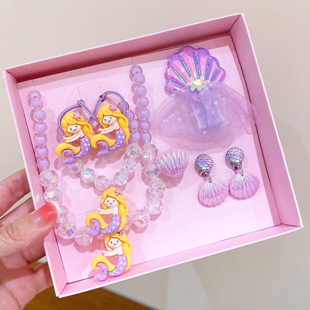 Birthday gift cartoon mermaid necklace set for kids