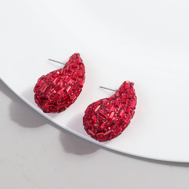 Hot sale waterdrop shape full diamond chunky earrings