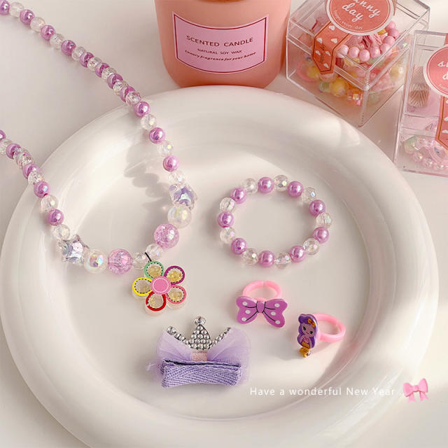 Super cute pink color jelly bead jewelry set for kids