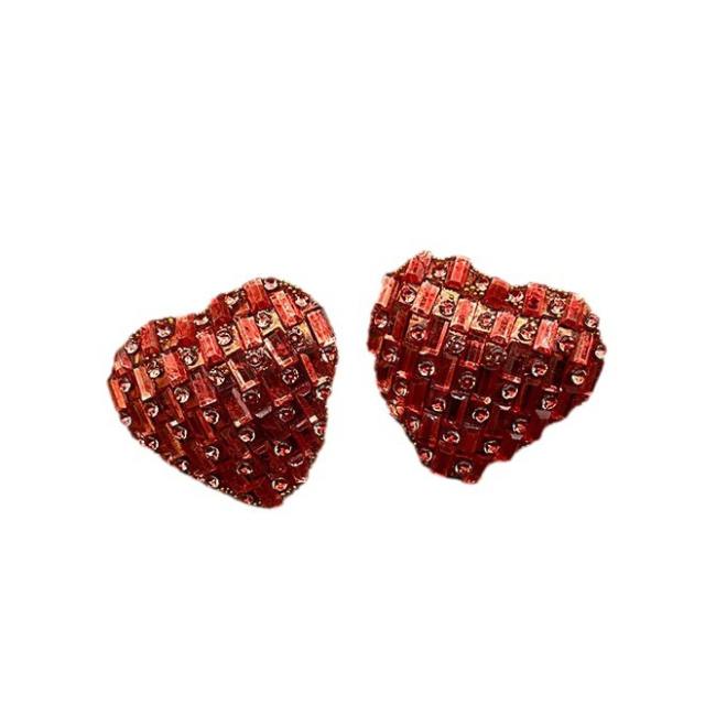 Luxury full of colorful glass crystal heart studs earrings