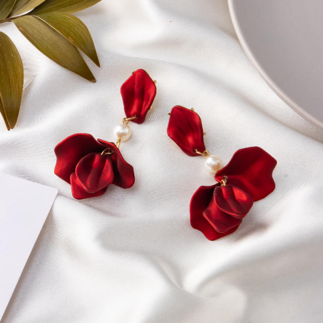 Korean fashion colorful acrylic petal flower earrings