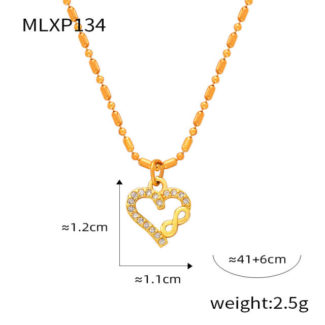 Dainty diamond heart cross pendant stainless steel necklace