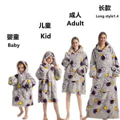 Winter design cartoon printing Thickened flannel hooded pajamas blanket sweatshirt