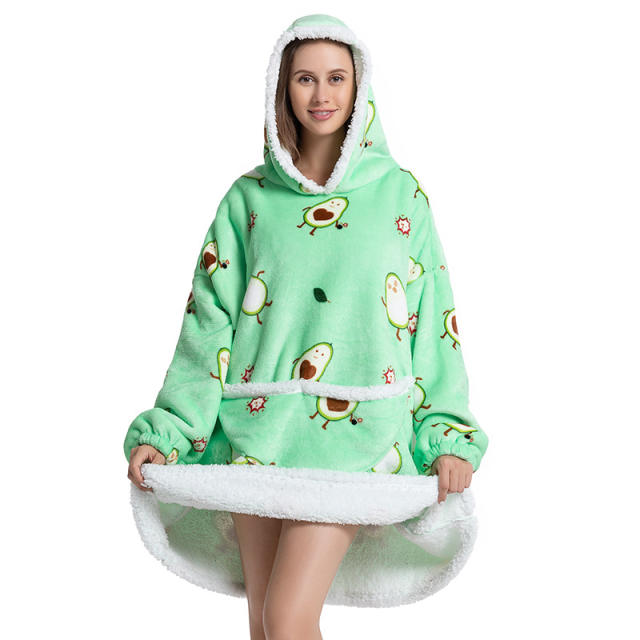 Lengthened and thickened flannel hooded pajamas blanket sweatshirt