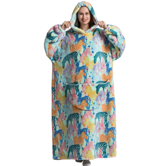 140cm Oversize warm Flannel hooded pajamas blanket sweatshirt