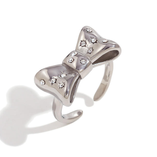 Cute diamond bow stainless steel adjustable rings