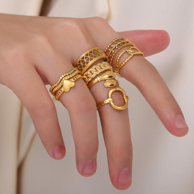 18KG easy match hollow out gold color stainless steel rings collection