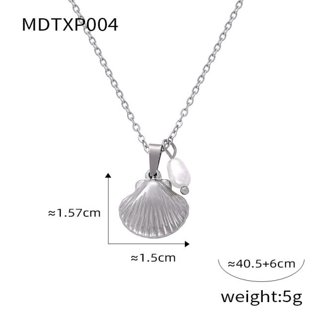 French trend ocean series shell pearl bead dainty stainless steel necklace collection