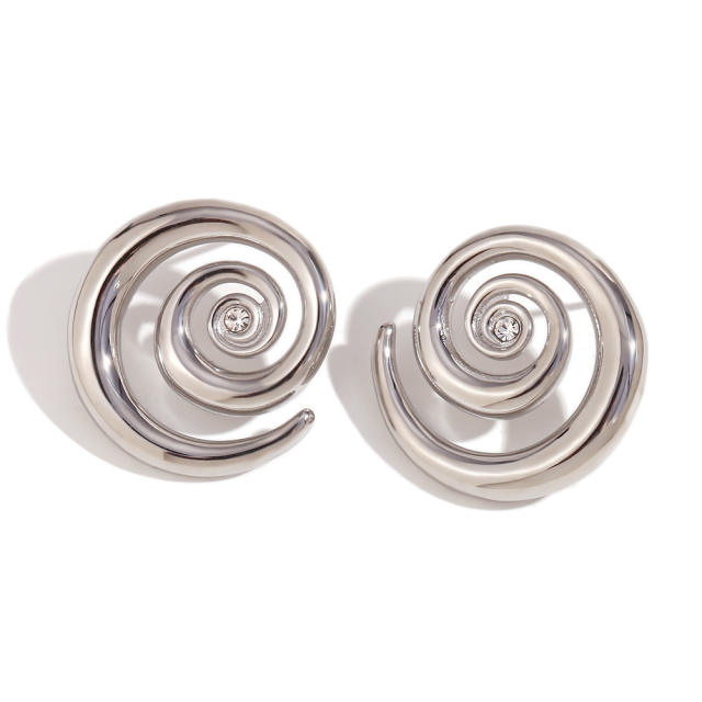 18KG unique sprial shape stainless steel studs earrings