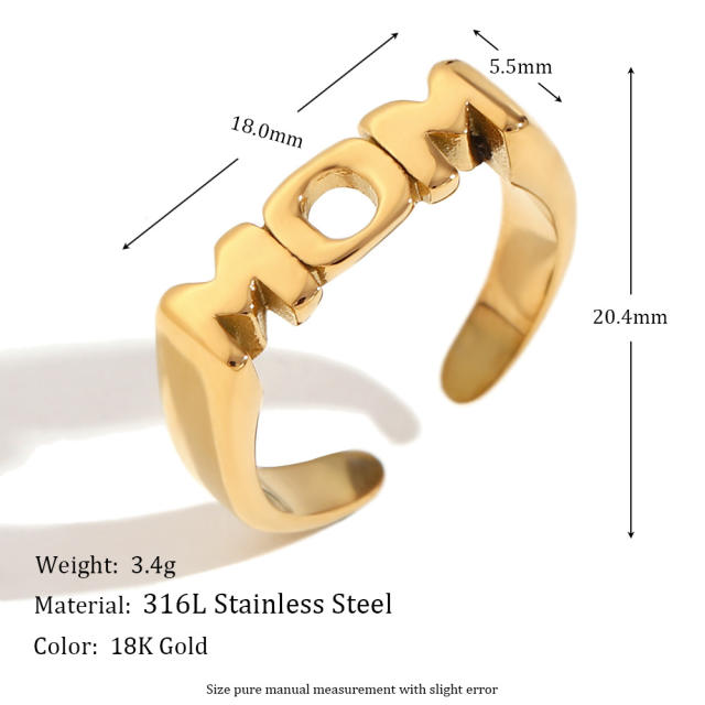 Mother's day gift mom letter rhinestone stainless steel finger rings