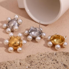Chunky pearl beaded ball shape stainless steel earrings
