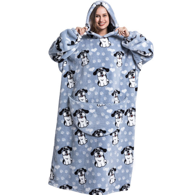 140cm Oversize warm Flannel hooded pajamas blanket sweatshirt